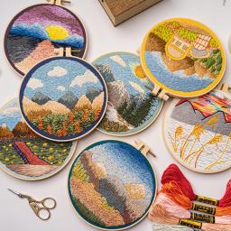 Cenário Bordado Kits para Adultos, Paisagem Bordados, Padrão Estampado, Montanhas e Lago, Cross Stitch Kits - Image 2