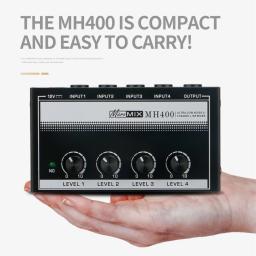 Ultra baixo ruído Mini linha Mixer, 4 canais, Mixer de áudio, 1/4 "TS entradas de saída, Volume Control para guitarras, baixo, teclado MH400 - Image 5
