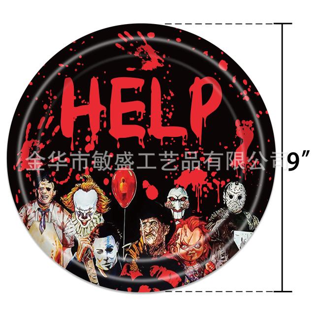 Conjunto Completo de Talheres e Decoração de Halloween: Pratos de Papel, Copos, Guardanapos e Palhas Descartáveis