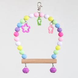 Papagaios De Madeira Natural Swing Toy, Contas Coloridas, Sinos Brinquedos, Perch Hanging Cage para Animais De Estimação, Periquito Aves Suprimentos - Image 5