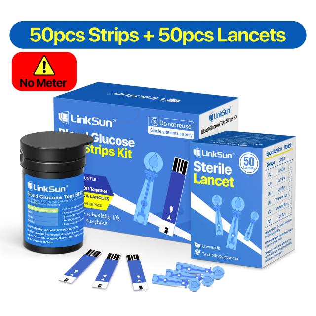 LinkSun G-425-3 Medidor de glicose no sangue 10/50/100pcs Tiras de teste Médico Diabetes Monitor de teste de açúcar no sangue Kit completo Glucosímetro