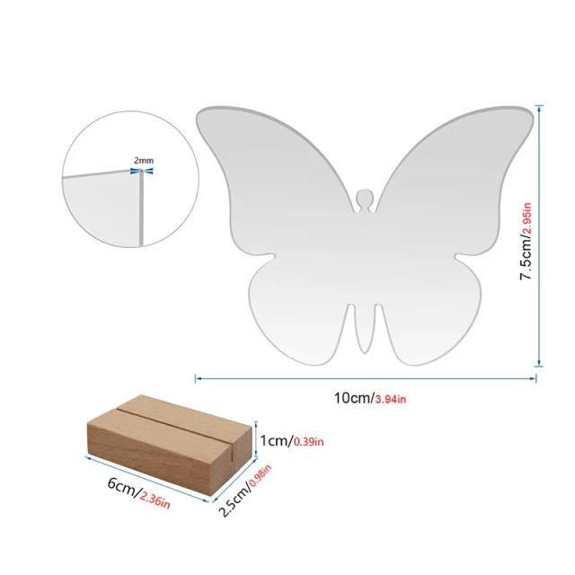 Suporte de Madeira em Forma de Borboleta para Limpar Acrílico - Cartões para Casamento e Eventos, 5 Peças com Sinal de Mesa em Branco