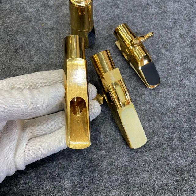 Boquilha de Latão Banhada a Ouro em Forma de Bala para Saxofones Tenor, Soprano e Alto