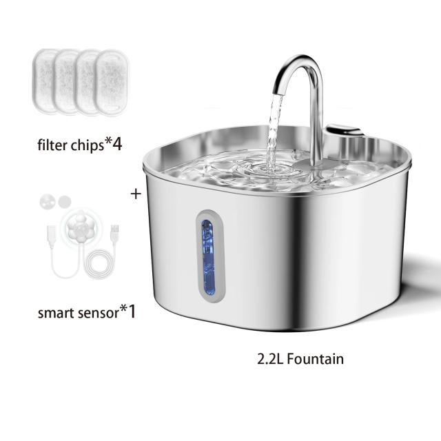 ZYFeeder Fonte de Água Automática para Gatos 2.2L Aço Inoxidável