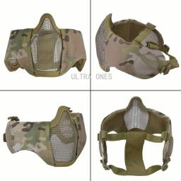 Máscara tática de airsoft + conjunto de óculos, máscara de malha de meia face com proteção para os ouvidos, paintball, tiro, cs, jogos de sobrevivência, cosplay - Image 5