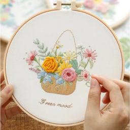 Kit Flor Bordado para Iniciantes, DIY Ponto Cruz Set, Costura Impressa, Artesanato de Arte, Hanging Picture, Home Decor, 20cm Frame - Image 1