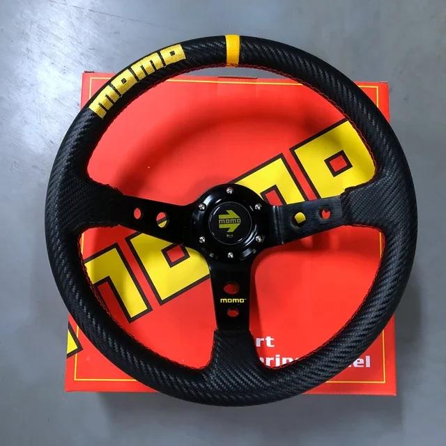 Volante Drift Universal Momo 350mm Couro Carbono