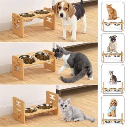 Tigelas elevadas de bambu com suporte, ajustável, levantada, cachorro, gato, comida, tigelas de água, suporte, coelho, alimentador, pequeno, animal médio - Image 4