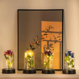 Flores artificiais de rosa, flor eterna em tampa de vidro, luz rosa, presente de aniversário de casamento, dia dos namorados, ornamentos de luminescência - Image 2