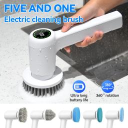 Escova de limpeza elétrica, purificador rotativo, eletrodomésticos, USB recarregável, 5 em 1 - Image 1