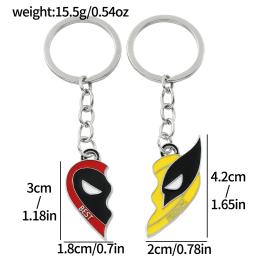 Marvel Movie Keychain Set para Melhores Amigos, Deadpool e Wolverine Colar, Split Heart Matching Pingente, Fãs Acessórios Presente, 2pcs - Image 3