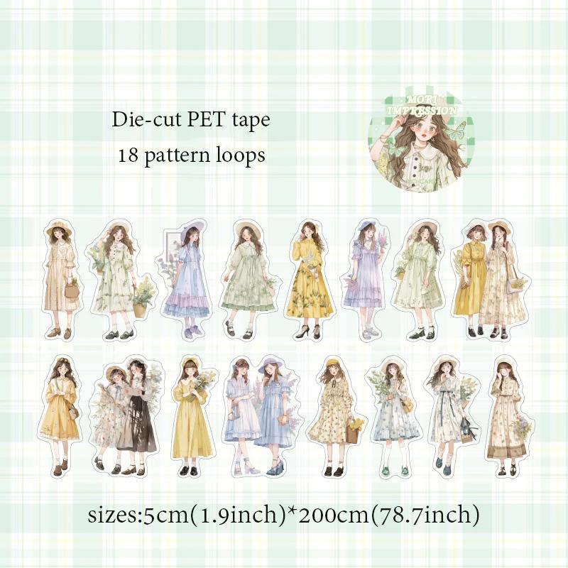 Adesivo decorativo para meninas, fita de personagem fofa, série Life Daily, Cartoon Girl Ins, manual DIY, Kpop, 6 estilos, 200cm/rolo - Image 1