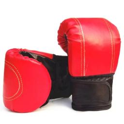 Luvas De Boxe De Couro PU Para Homens E Mulheres, Acessórios De Treinamento De Esponja, Vermelho E Preto - Image 1