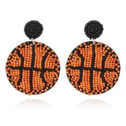 Boêmio bola de tecido arroz talão brincos, criativo feminino jóias, costurado à mão, futebol, basquetebol, rugby, europeu e americano - Image 5