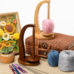 Suporte De Fio De Madeira Spinning Knitting Tools, Suporte Do Fio De Crochet, Carretel De Linha Rotativa Magnética, Enrolador De Bola De Lã, Rotação Spinner - Image 2