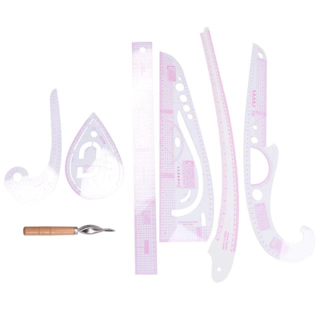 Kit de Alfaiate com Réguas de 7 Lâminas para Design de Moda e Moldes de Costura em Diferentes Formatos e Aplicações