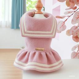 Vestido princesa espessado quente para animais de estimação, vestuário para cães e gatos, adequado para cães de pequeno e médio porte, rosa, dourado, outono, inverno, 1pc - Image 1