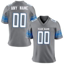 Camisa de futebol americano personalizada, nome da equipe impressa, uniforme de treinamento, azul, cinza, presente para fãs, adultos e crianças - Image 4