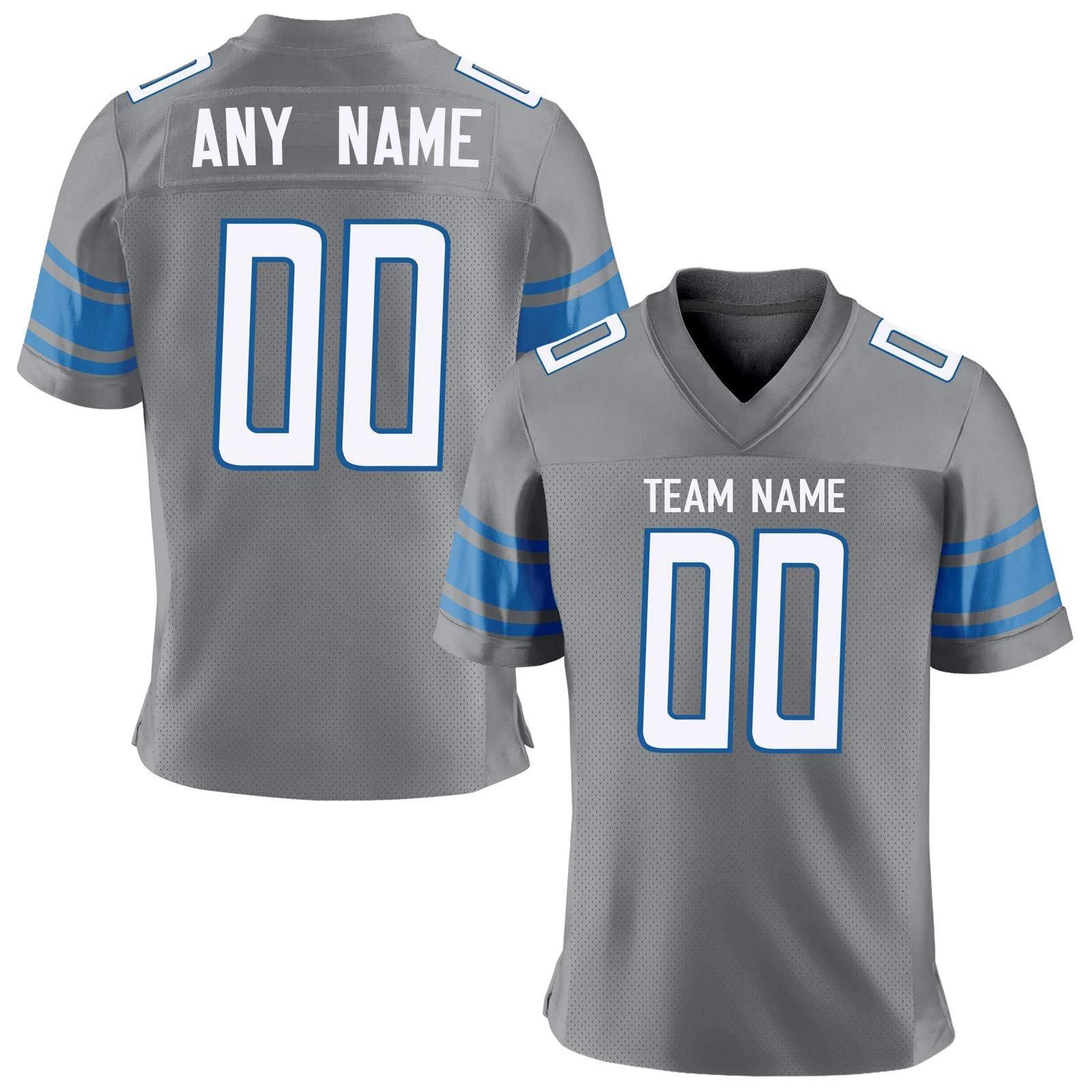 Camisa de futebol americano personalizada, nome da equipe impressa, uniforme de treinamento, azul, cinza, presente para fãs, adultos e crianças - Image 1