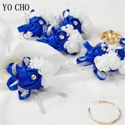 Pulseira elástica pérola para meninas, seda rosa, flores de pulso dama de honra, pulseira de casamento, flores mão, acessórios casamento - Image 5