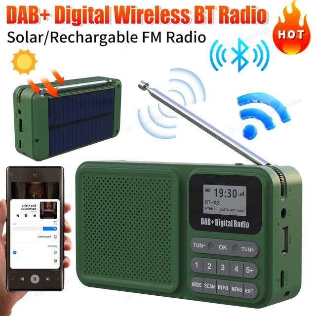 Rádio Digital DAB+ Portátil Bluetooth Solar/Recarregável 1200mAh