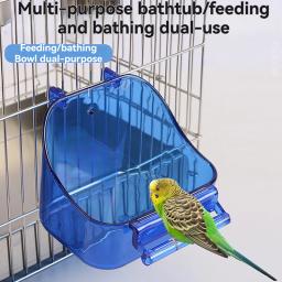Alimentador de pássaros de plástico durável e banho, design fácil de limpar com poleiro para papagaios, pássaros pequenos, azul, claro, versátil, 1 pc - Image 3