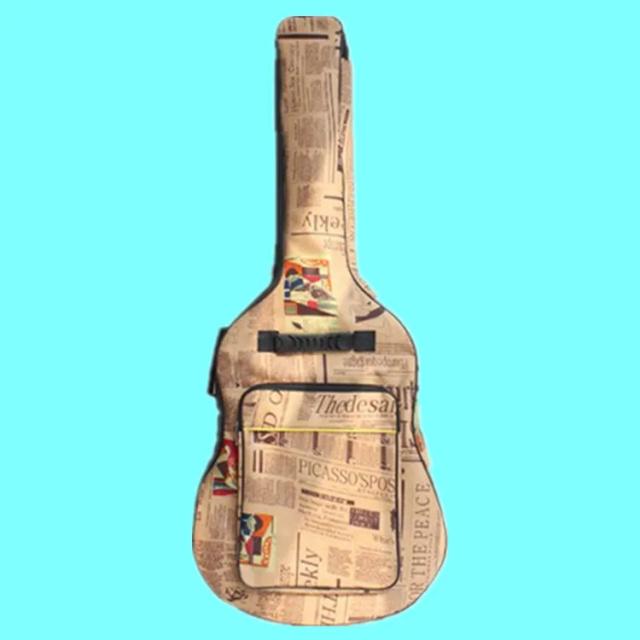 Bolsa para Guitarra Acústica Oxford Resistente à Água com Duplo Acolchoamento e Design Estiloso de Jornal - 40"