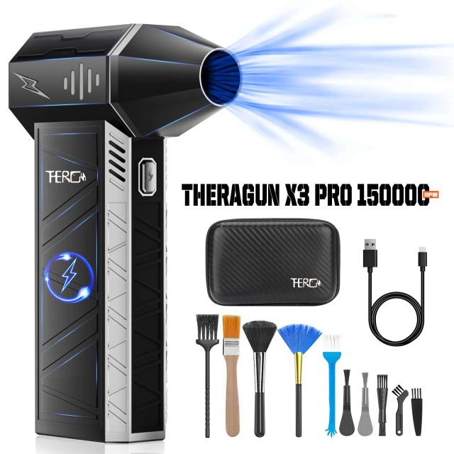 Ventilador Portátil Turbo THERAGUN X3PRO - Ar Comprimido a 150000RPM para Secagem Rápida de Carros, PCs, Casa e Indústria