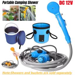 Chuveiro de acampamento 10/12l balde de água 12v bomba caminhadas viagem ao ar livre banho elétrico mostrar planta rega lavadora carro pet limpeza - Image 1