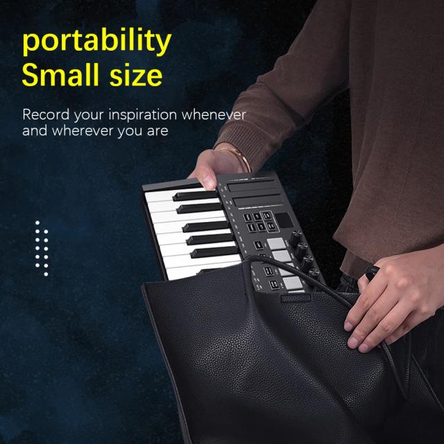 Teclado Controlador MIDI Portátil com Display OLED e 25 Teclas para Áudio Eletrônico Inteligente
