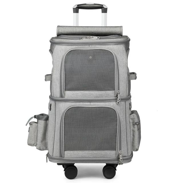 Porta-aviões de Dupla Camada com Rodas Removíveis para Pequenos Animais - Bolsa de Viagem Respirável e Confortável para 2 Gatos ou Cães