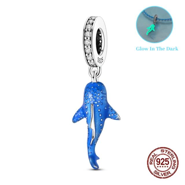 Fit Original 925 Prata Esterlina Contas Baleia Tubarão Azul Luminosa - Joias Finas para Mulheres