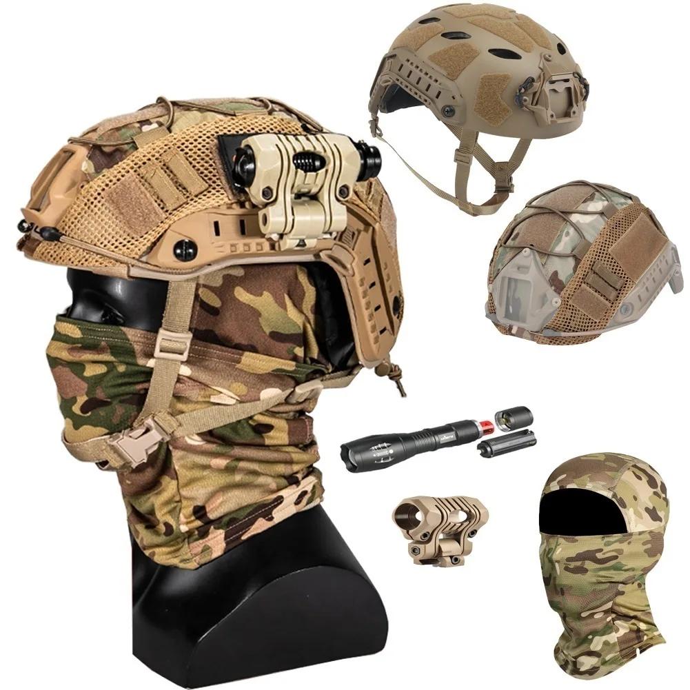 Airsoft Paintball Capacete Conjunto com Lanterna Tática, Máscara De Poeira, Capa, Caça Ao Ar Livre, Paintball Tiro - Image 1