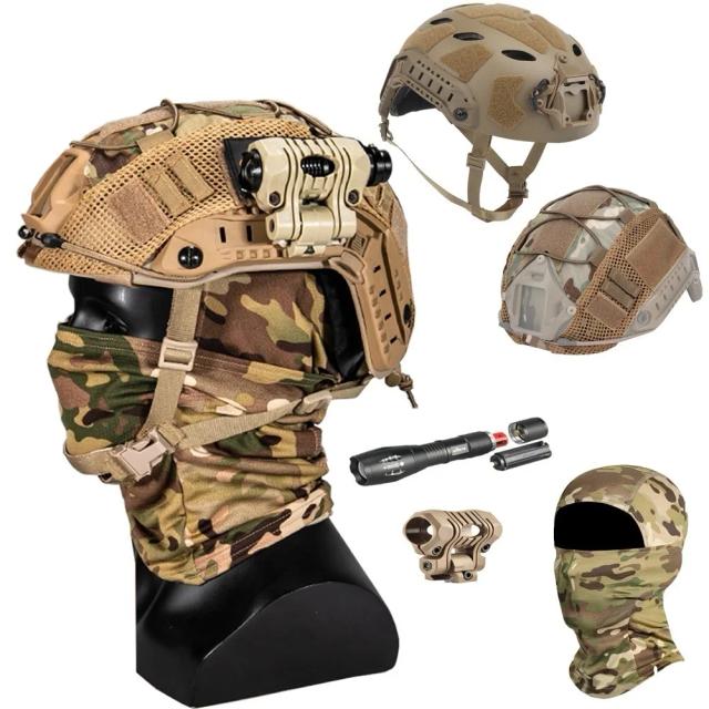 Conjunto Completo para Airsoft e Paintball: Capacete Tático com Lanterna, Máscara de Poeira e Capa para Aventura ao Ar Livre