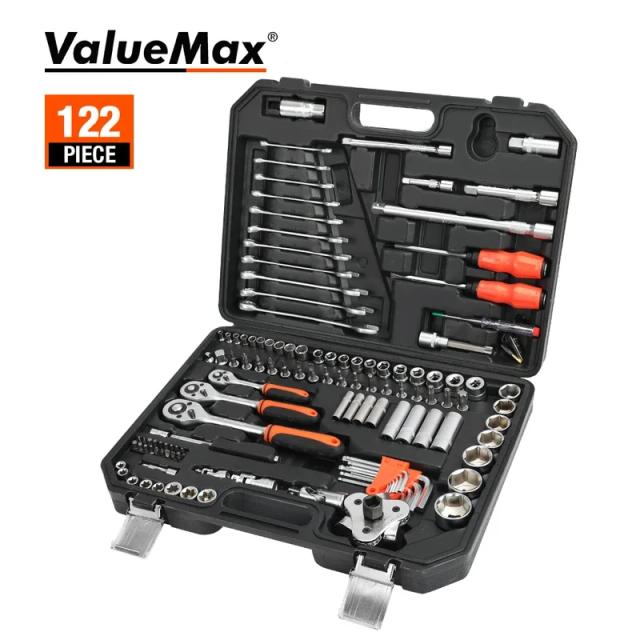 Conjunto de ferramentas manuais ValueMax 122 em 1 para reparo de carros e oficina mecânica com chave de fenda e soquetes