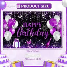 Banner de aniversário para mulheres e homens, grande roxo e preto, fundo de festa temática, banner de feliz aniversário - Image 2