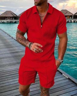 Conjunto de camisa polo e shorts monocromático impressão 3D masculina, agasalho com zíper, camiseta extragrande, roupas de moda verão, tendência, 2 peças - Image 2