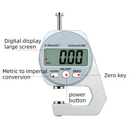 Digital Display Espessura Medidor, liga de zinco, Micrômetro LCD Eletrônico, Ferramentas de Medição Espessura da Parede Imperial, 0-10mm, 20mm - Image 3