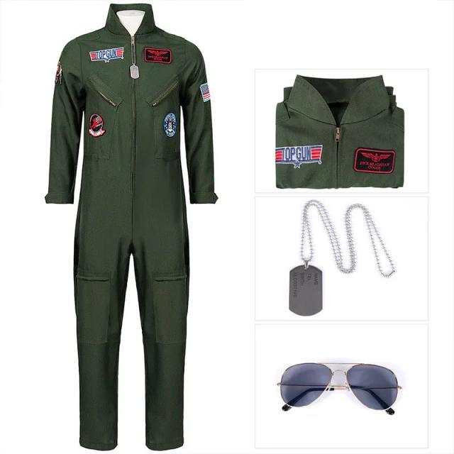 Traje de Piloto da Força Aérea para Adultos e Crianças - Macacão de Voo Verde do Exército Masculino