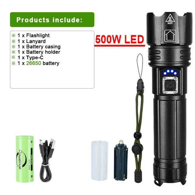 Lanterna Tática Recarregável Ultra Potente de 3000m com Carregamento USB