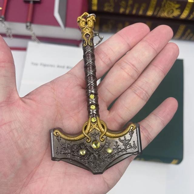 Brinquedo de martelo Mjolnir de 12 cm em liga de zinco, não afiado, inspirado em God of War