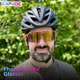 Kapvoe dourado fotocromático ciclismo óculos de sol para homem correndo esportes ao ar livre bicicleta mtb óculos - Image 3