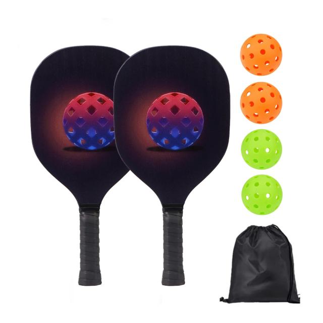 Conjunto de Remos de Pickleball de Madeira com 2 Pás e 4 Bolas