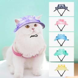 Chapéu de corante com orelha para animais, proteção solar de aba redonda, chapéu de balde, bonés de estimação ao ar livre, filhote e gato, pequeno e médio - Image 1