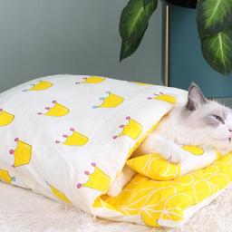 Inverno quente cama para animais estimação gato saco dormir cama gato aconchegante ninho gato almofada com da gota - Image 4
