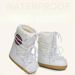 2024 botas de neve de inverno botas de esqui femininas fofo peludo rendas até plataforma de panturrilha média plana com botas de esqui brancas - Image 1