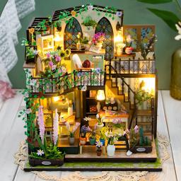 Modelo de jardim de madeira com luzes LED, 3D Puzzle, montar Kits de construção, brinquedos para casa, decoração do quarto, presente DIY - Image 5