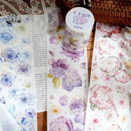 Yoofun-Primavera Fita Floral Washi, Fita Adesiva de Flores, Fita Decorativa para Artesanato DIY, Diário, Scrapbooking, Diário, Cartão, 6x200cm - Image 1