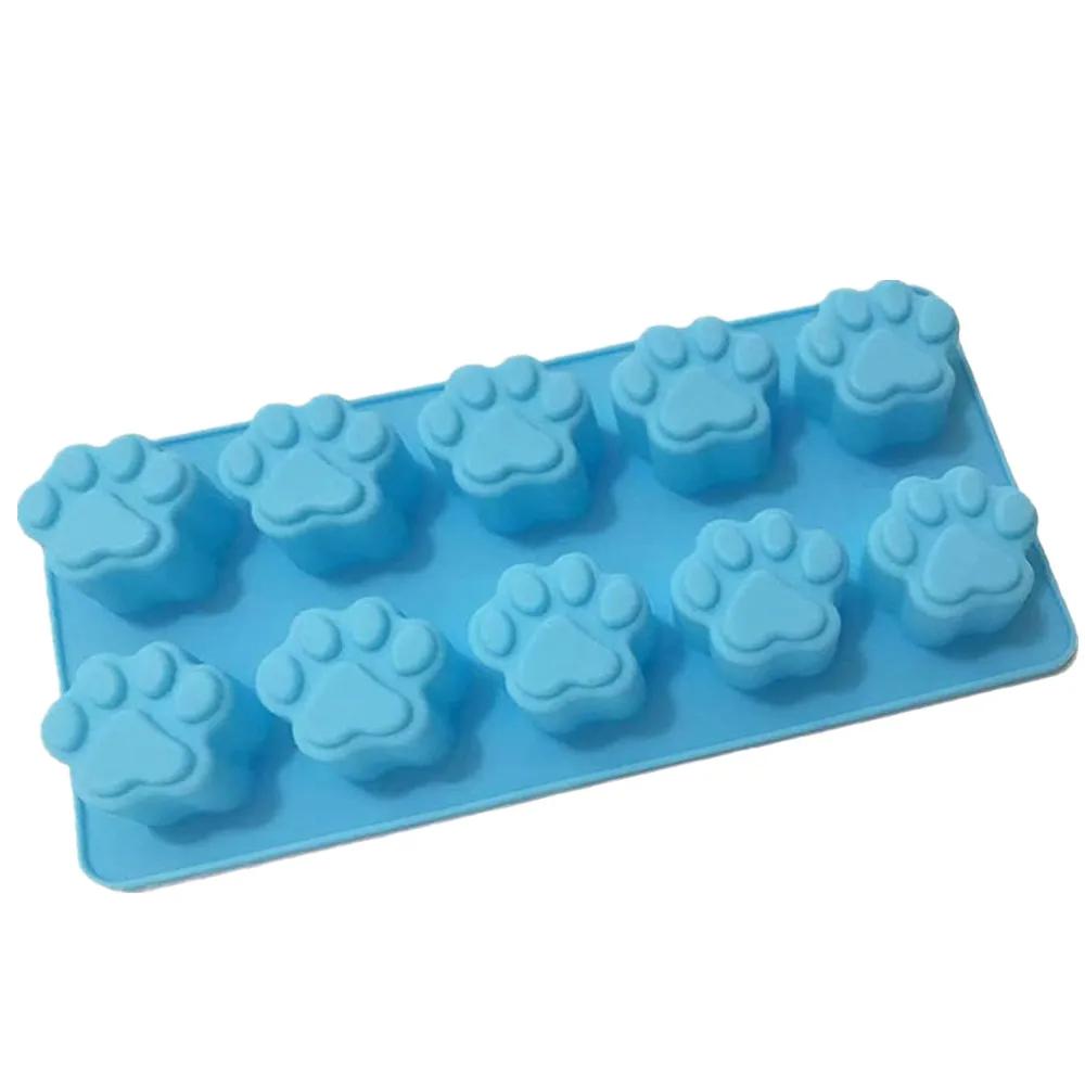 Dog Paw Silicone Candy Mold Cat Paw Chocolate Cubo de gelo Pode assar biscoitos de biscoito de cachorro Moldes Bandeja de cozimento de silício 10 cavidades - Image 1