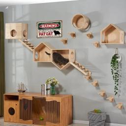 Wall Mounted Wooden Cat Hammock, Prateleira de escalada, Cat Jumping Platform com Scratching Post, Cama Pendurada para Dormir, 1Pc - Image 1